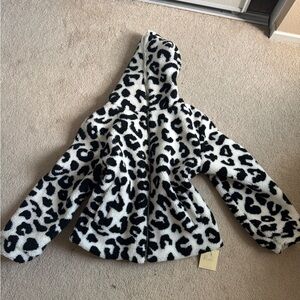 Stylish Black and White Animal Print Teddy Jacket